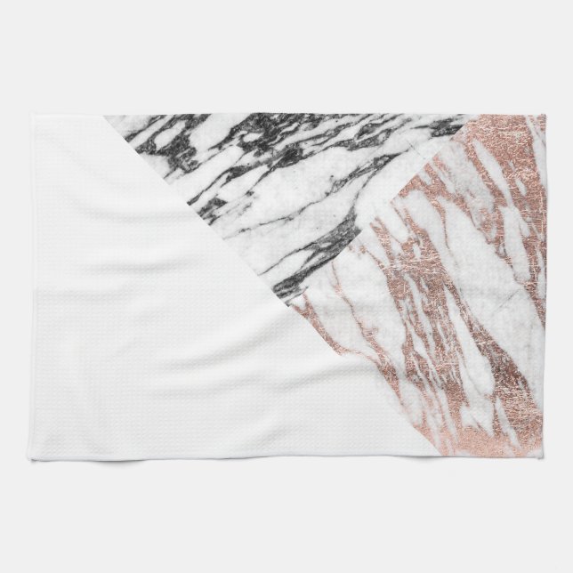 Black White Rose Gold Marble Geometric Triangles Kitchen Towel (Horizontal)