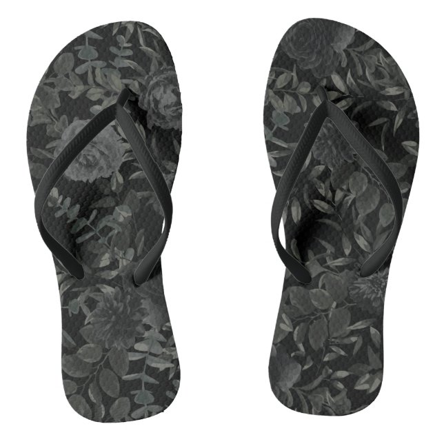 Black White Rose Gothic Wedding Flip-Flops Flip Flops (Footbed)