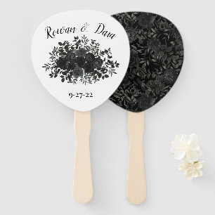 Black White Rose Gothic Wedding Hand Fan