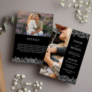 Black White Rose Outlines Double Sided Photo Invitation