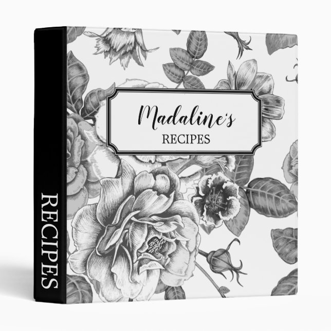 Black & White Rose Pattern Binder (Front/Spine)