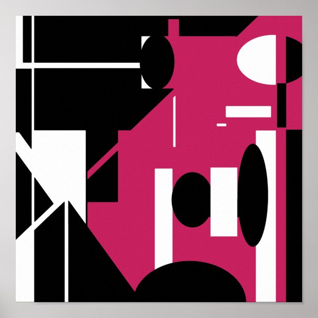 Black White Rose Red Abstract Geometric Design Poster (Front)