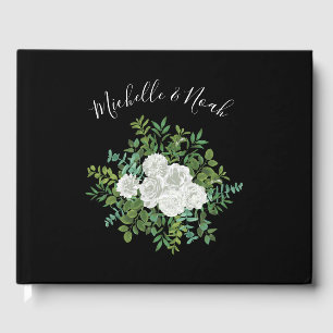 Black White Rose Wedding Elegant Modern Guest Book