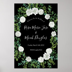 Black White Rose Wedding Elegant Modern Poster