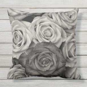 black white roses decor pillow or outdoor cushion