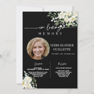 Black White Roses Funeral Memorial Service Photo Invitation