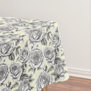 Black White Roses on Yellow Background Pattern Tablecloth