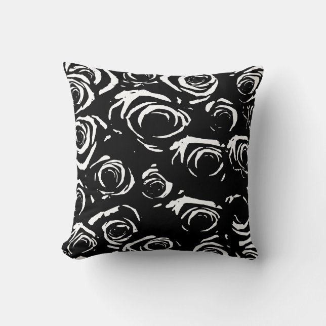 Black & White Roses Throw Pillow (Front)