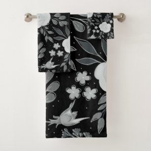 Black White Roses Watercolor Painting Bath Towel Set