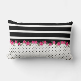 Black white rosy Cotton Lumbar Pillow 13" x 21"