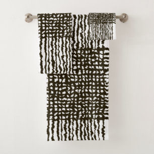 Black White Rough grid Pattern Bath Towel Set