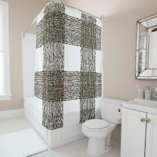 Black White Rough grid Pattern Shower Curtain