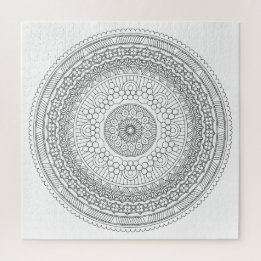 Black & White Round Mandala v3 Colouring Jigsaw Puzzle