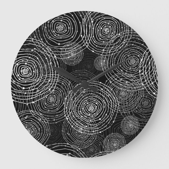 Black White: Round Shapes Seamless. Large Clock (Front)