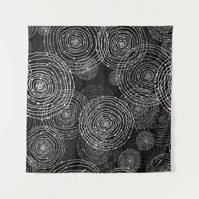Black White: Round Shapes Seamless. Tapestry (Front)