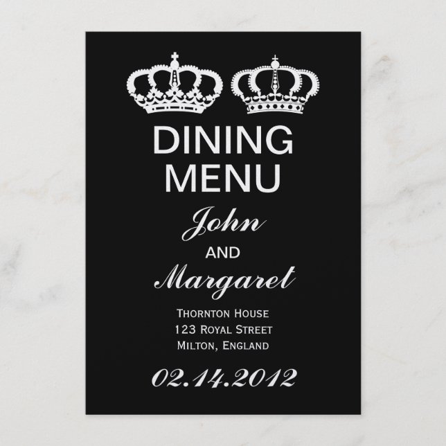 Black White Royal Couple Dining Menu (Front)