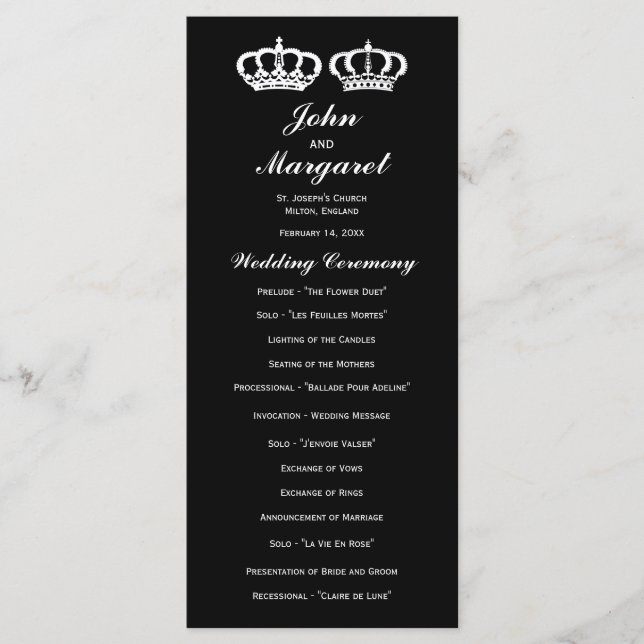 Black White Royal Couple Wedding Programme (Devant)