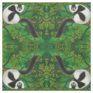 Black White Ruffed Lemur Fabric