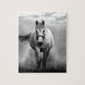 Black White Running Horse Freedom Jigsaw Puzzle