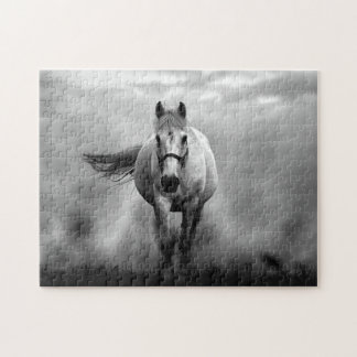Black White Running Horse Freedom Jigsaw Puzzle