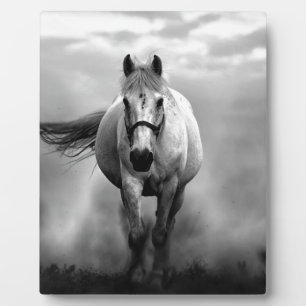 Black White Running Horse Freedom Plaque