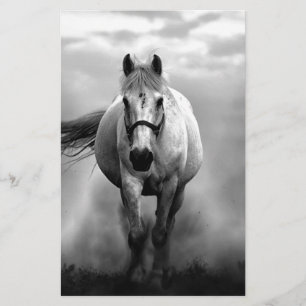 Black White Running Horse Freedom Stationery
