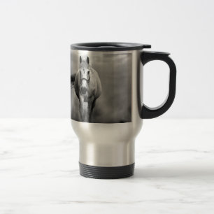 Black White Running Horse Freedom Travel Mug