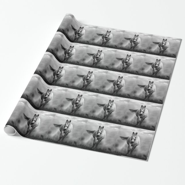 Black White Running Horse Freedom Wrapping Paper (Unrolled)