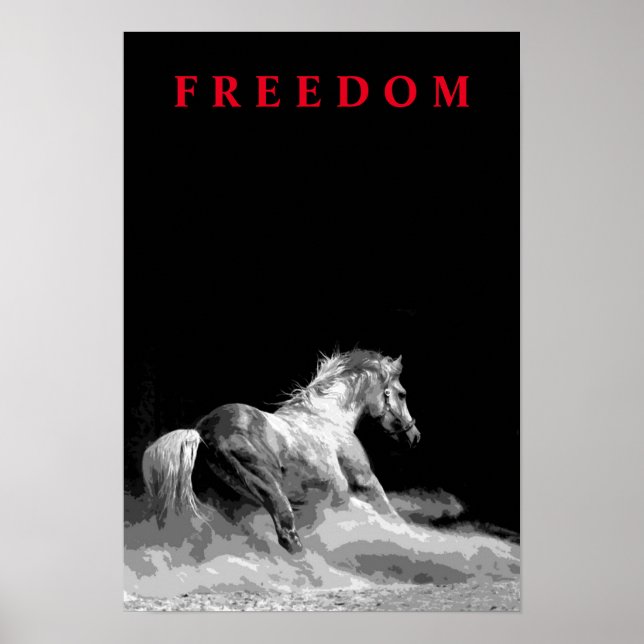 Black white Running Horse Motivational Artwork Poster (Front)
