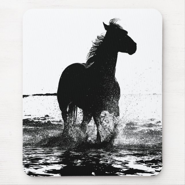 Black & White Running Horse Pop Art Template Mouse Pad (Front)