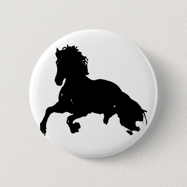 Black White Running Horse Silhouette 2 Inch Round Button (Front)