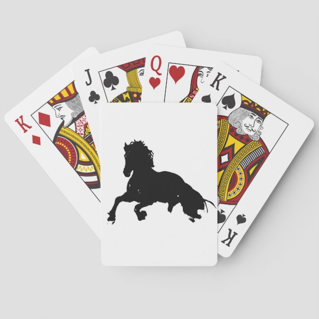 Black White Running Horse Silhouette Playing Cards (Back)