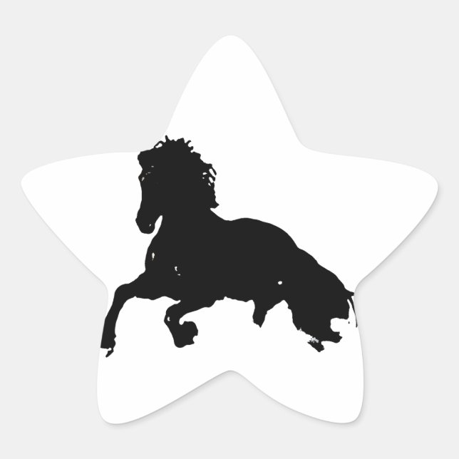 Black White Running Horse Silhouette Star Sticker (Front)