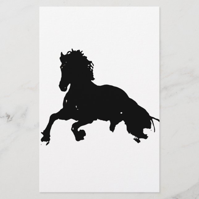Black White Running Horse Silhouette Stationery (Front)
