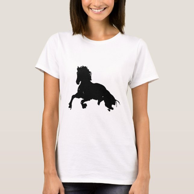 Black White Running Horse Silhouette T-Shirt (Front)
