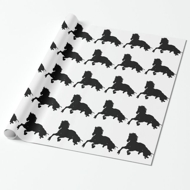 Black White Running Horse Silhouette Wrapping Paper (Unrolled)