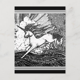 Black & White Running Unicorn Gifts Postcard
