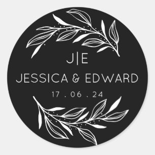 Black White Rustic Chic Couple Initials Elegant Classic Round Sticker