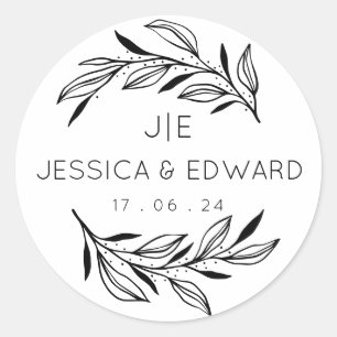 Black White Rustic Chic Couple Initials Elegant  Classic Round Sticker