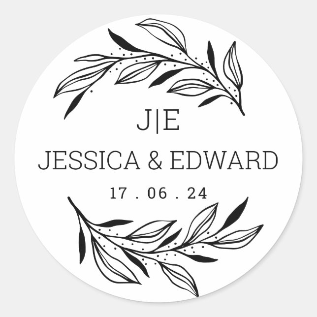 Black White Rustic Chic Couple Initials Elegant  Classic Round Sticker (Front)