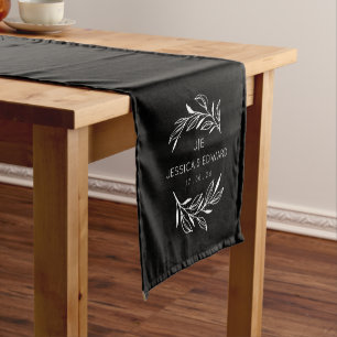 Black White Rustic Chic Couple Initials Elegant Short Table Runner