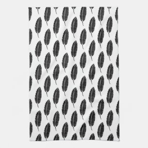 Black & White Rustic Feather Linocut Kitchen Towel