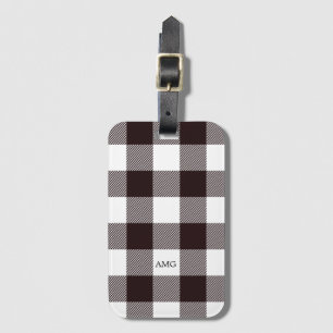Black & White Rustic Flannel Plaid Pattern Luggage Tag