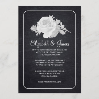 Black White Rustic Floral Wedding Invitations