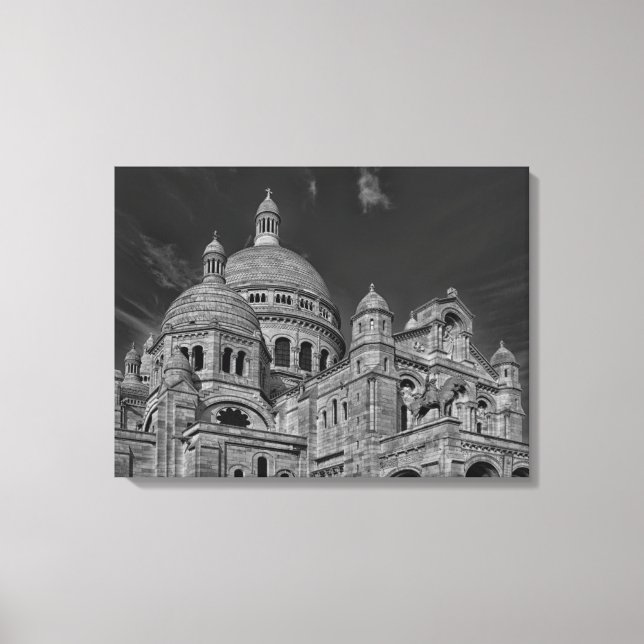 Black White Sacre Coeur Paris Europe Travel Canvas Print (Front)
