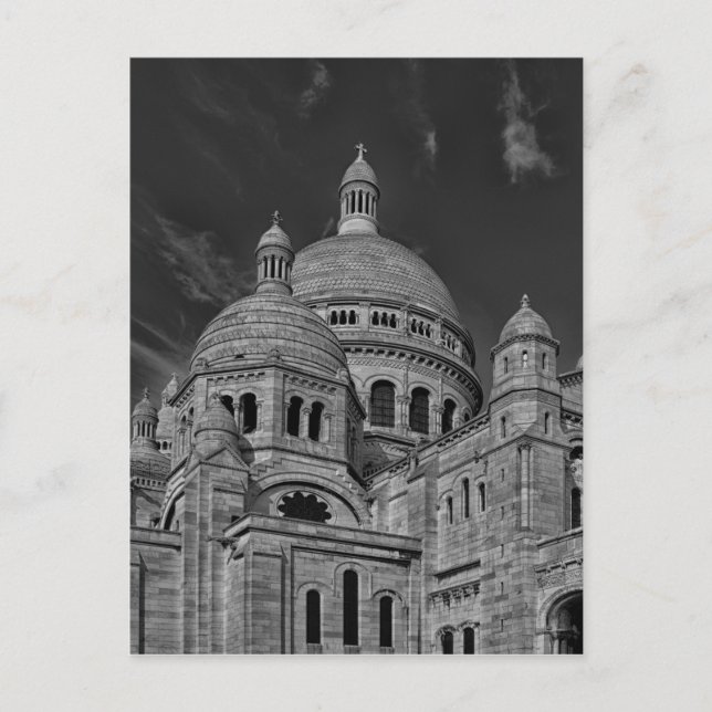 Black White Sacre Coeur Paris Europe Travel Postcard (Front)