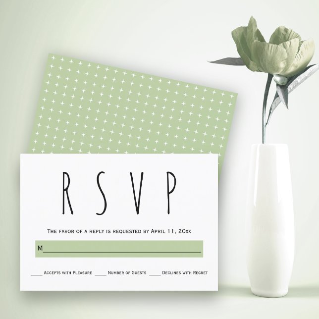 Black, white, sage green typography wedding RSVP Card (Creator Uploaded)