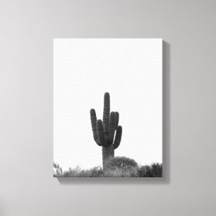 Black & White Saguaro Cactus on Top of Hill 11x14 Canvas Print