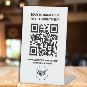 Black White Salon QR Code Appointment Booking Pedestal Sign