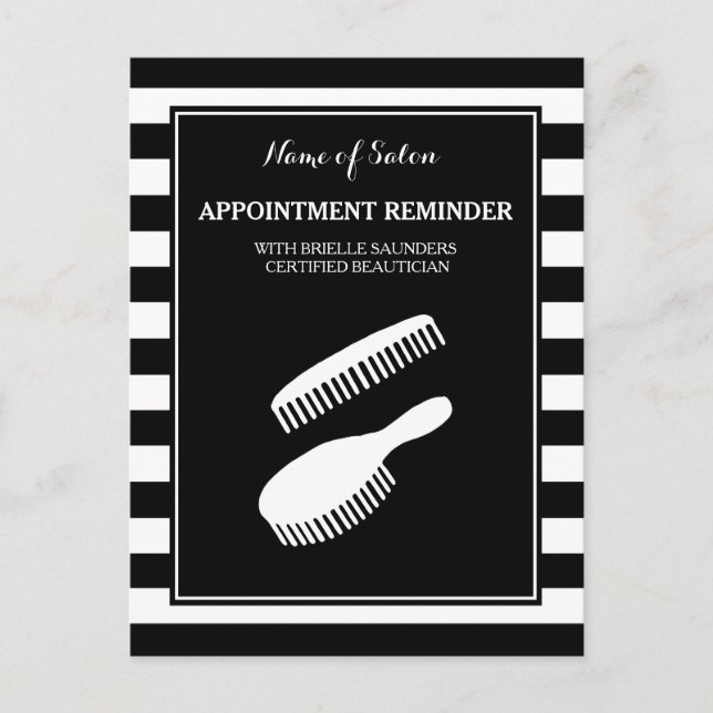 Black White Salon Reminder Postcard (Front)
